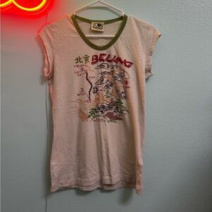 Lucky Brand Olive Trim Graphic Ringer Tee